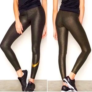 Nike Pro Black and Gold Metallic Leggings, Medium
